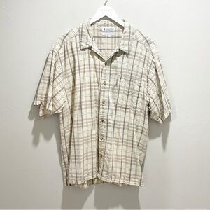 COLUMBIA Men’s Beige Brown Plaid Short Sleeve Button Up Collared Shirt Size XL